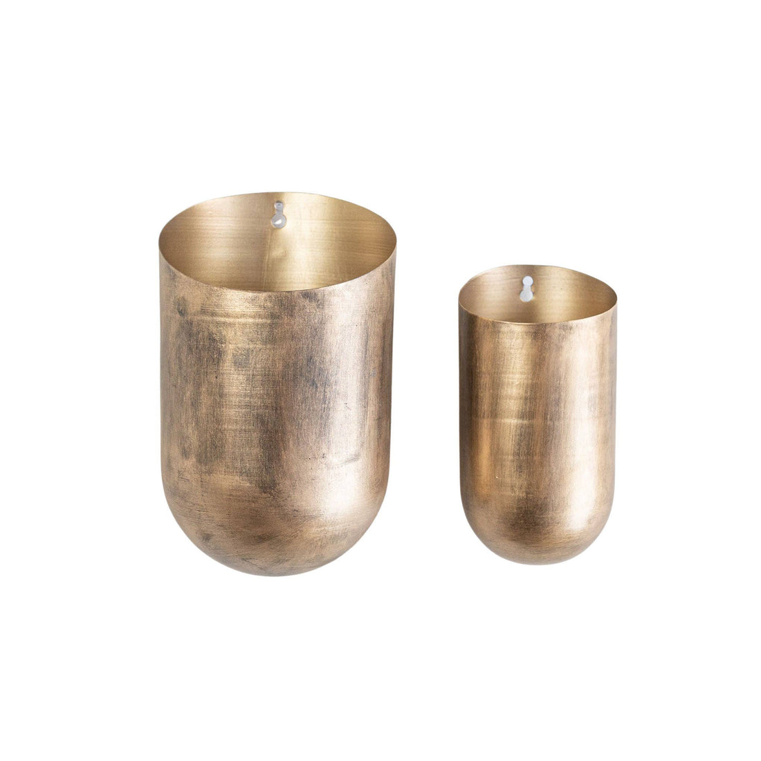 Set of 2 Brass Cylinder Wall Planter Pots