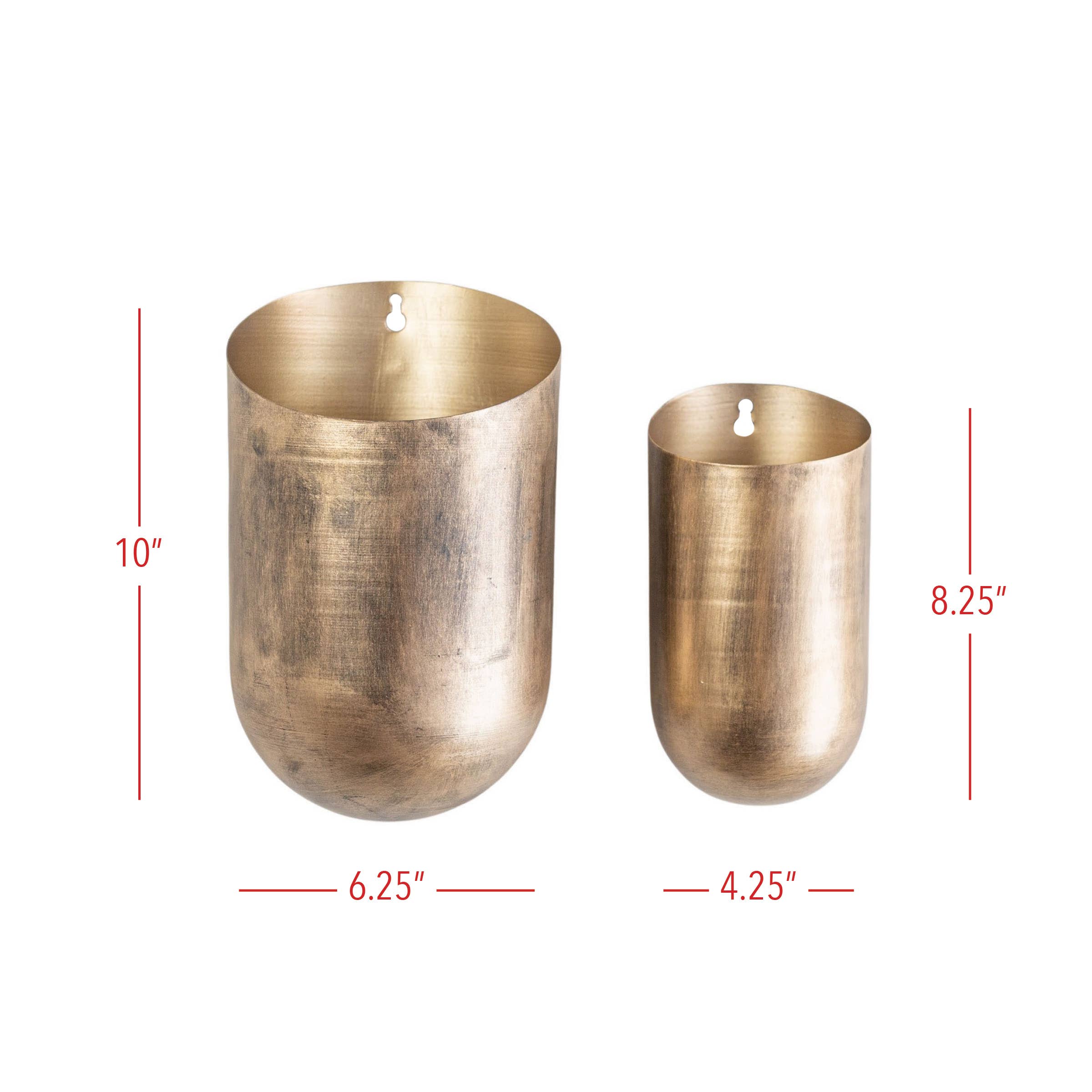 Set of 2 Brass Cylinder Wall Planter Pots