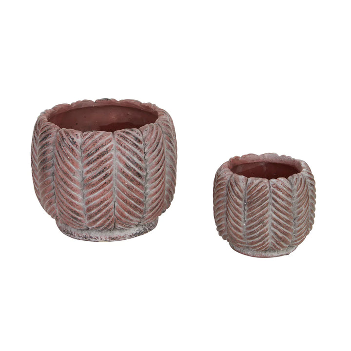 DECO LEAF CEMENT FLOWER POT SET OF 2