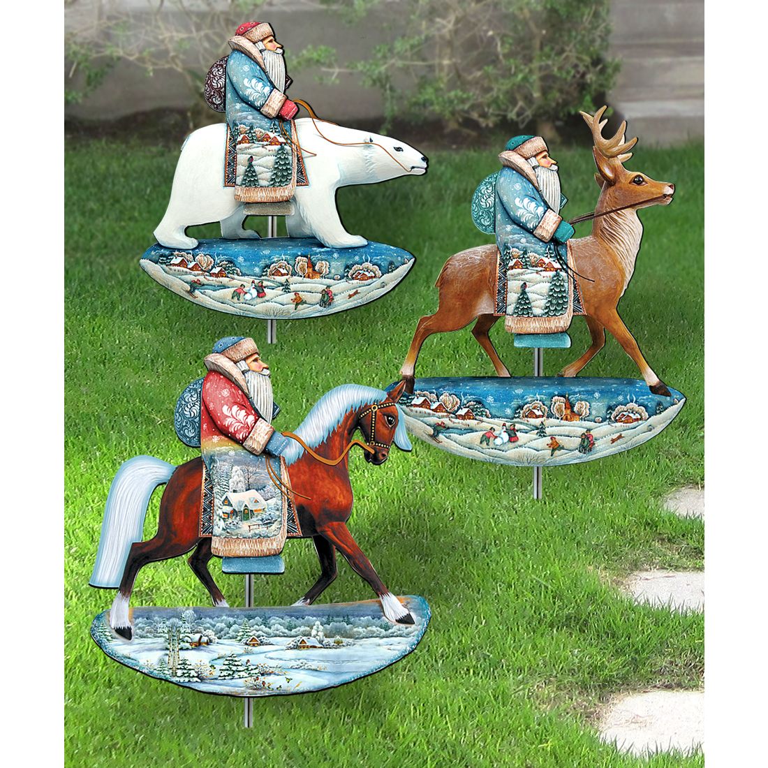 Riding Santa Outdoor Garden Decor – 3-Piece Set